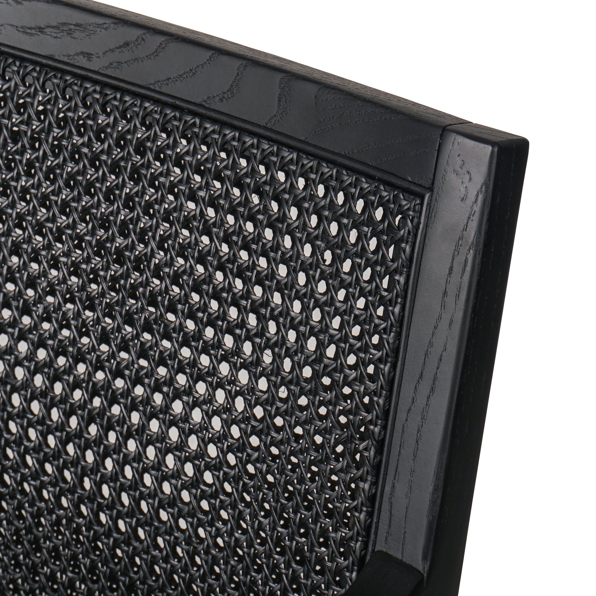 Antonia Cane Dining Armchair by Four Hands in light natural cane, brushed ebony, savile flax. Made from 92% polyester, 8% flax, linen, solid nettlewood, cane in a modern style.