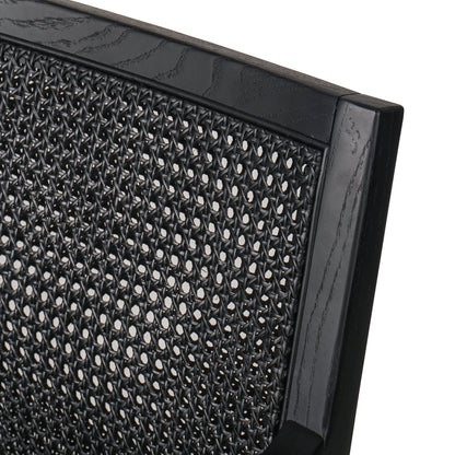 Antonia Cane Dining Armchair by Four Hands in light natural cane, brushed ebony, savile flax. Made from 92% polyester, 8% flax, linen, solid nettlewood, cane in a modern style.