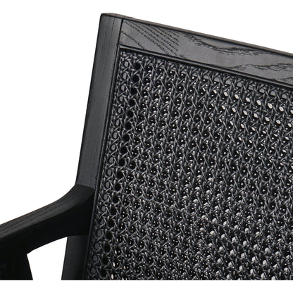 Antonia Cane Dining Armchair by Four Hands in light natural cane, brushed ebony, savile flax. Made from 92% polyester, 8% flax, linen, solid nettlewood, cane in a modern style.