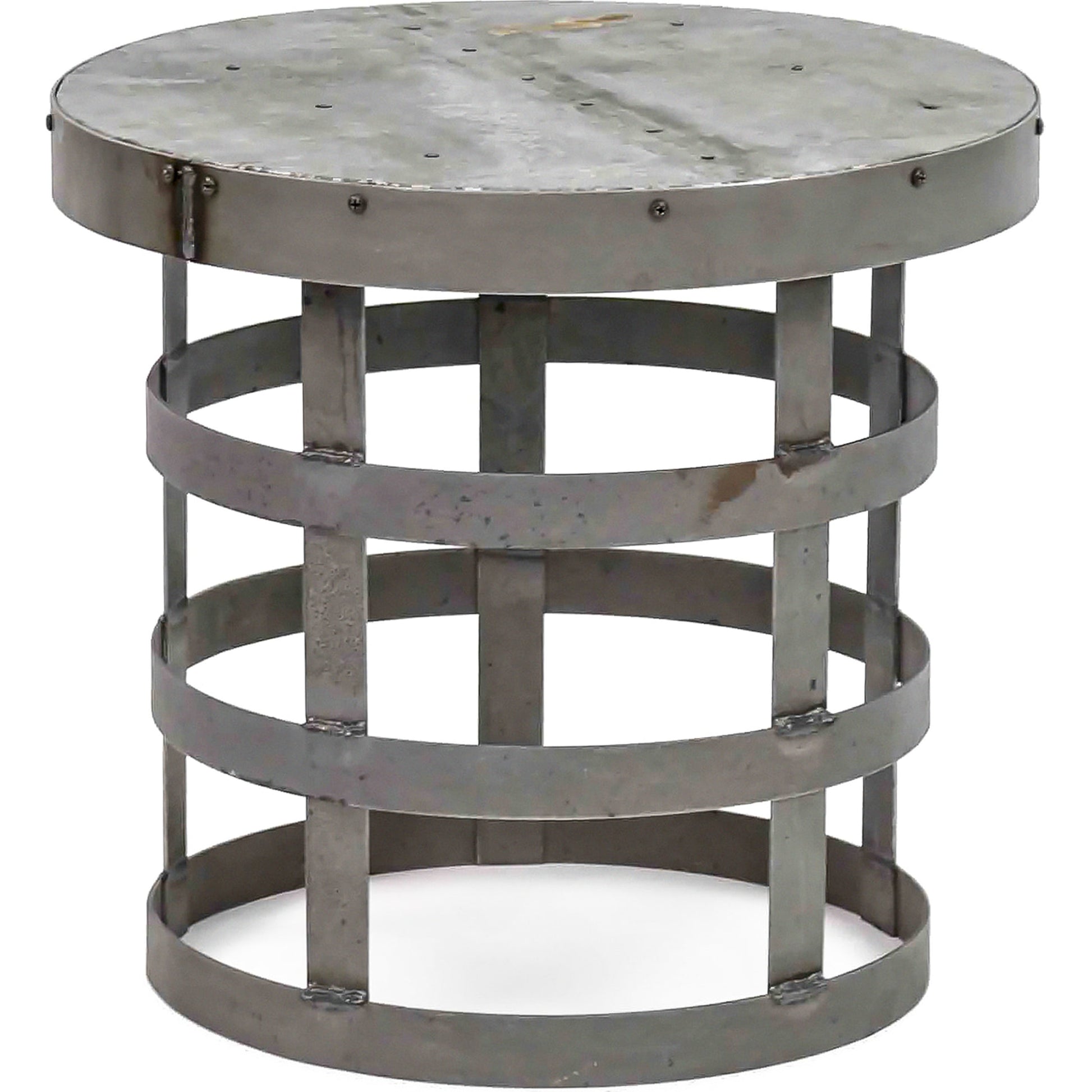 Jason Bedside Table by Zentique in rustic galvanized tin and recycled metal. Made from recycled metal in a modern style.