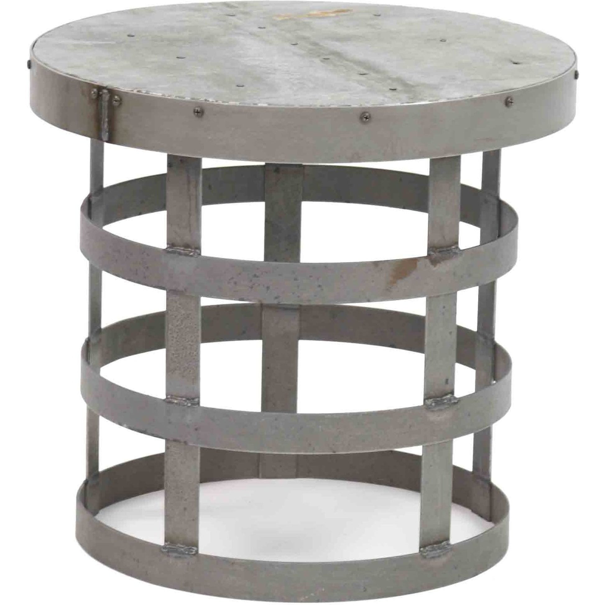 Jason Bedside Table by Zentique in rustic galvanized tin and recycled metal. Made from recycled metal in a modern style.