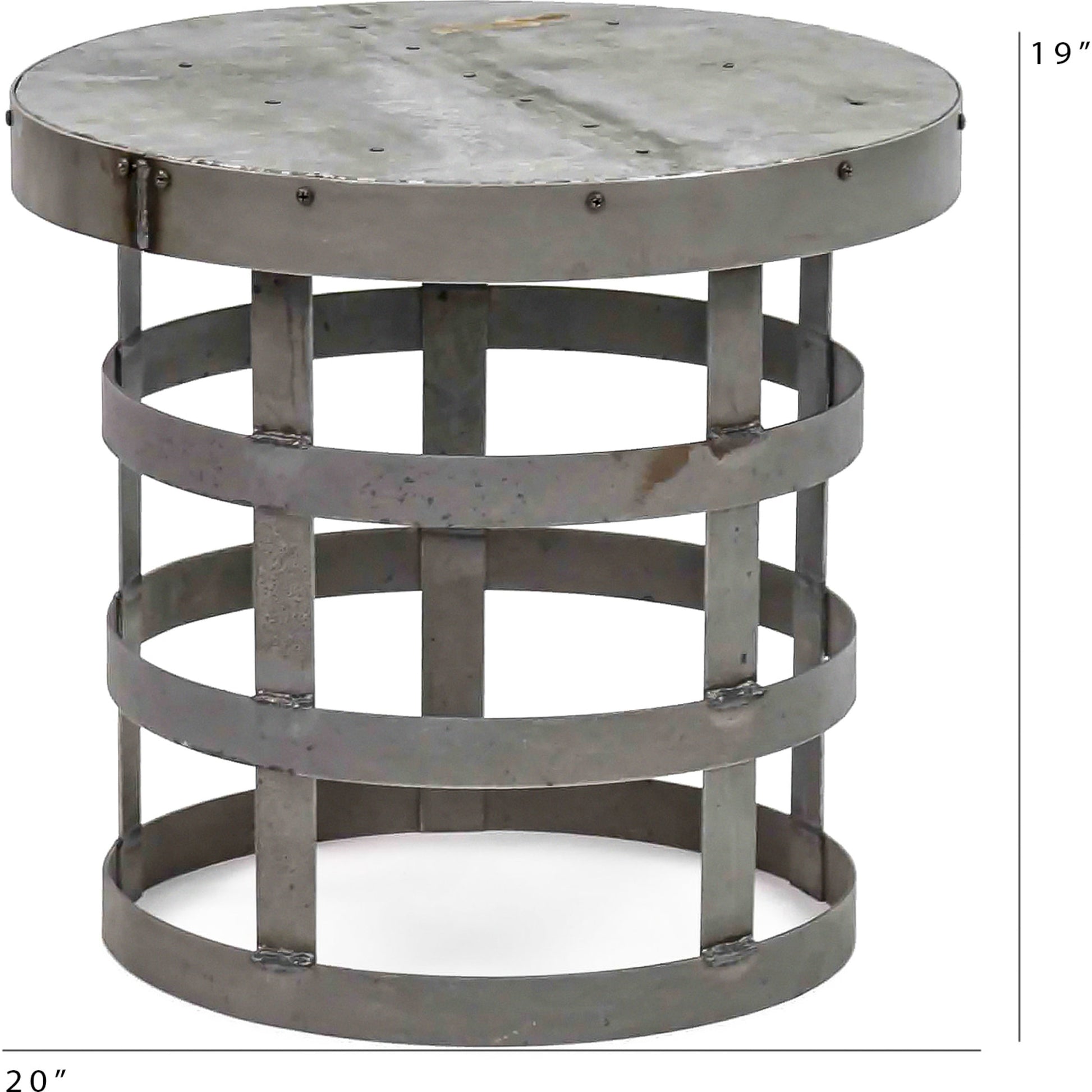 Jason Bedside Table by Zentique in rustic galvanized tin and recycled metal. Made from recycled metal in a modern style.