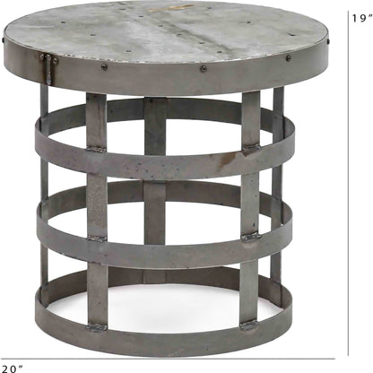 Jason Bedside Table by Zentique in rustic galvanized tin and recycled metal. Made from recycled metal in a modern style.