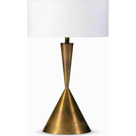 Clement Table Lamp by Four Hands in aged antique brass. Made from brass, 100% cotton, thermoplastic in a modern style.