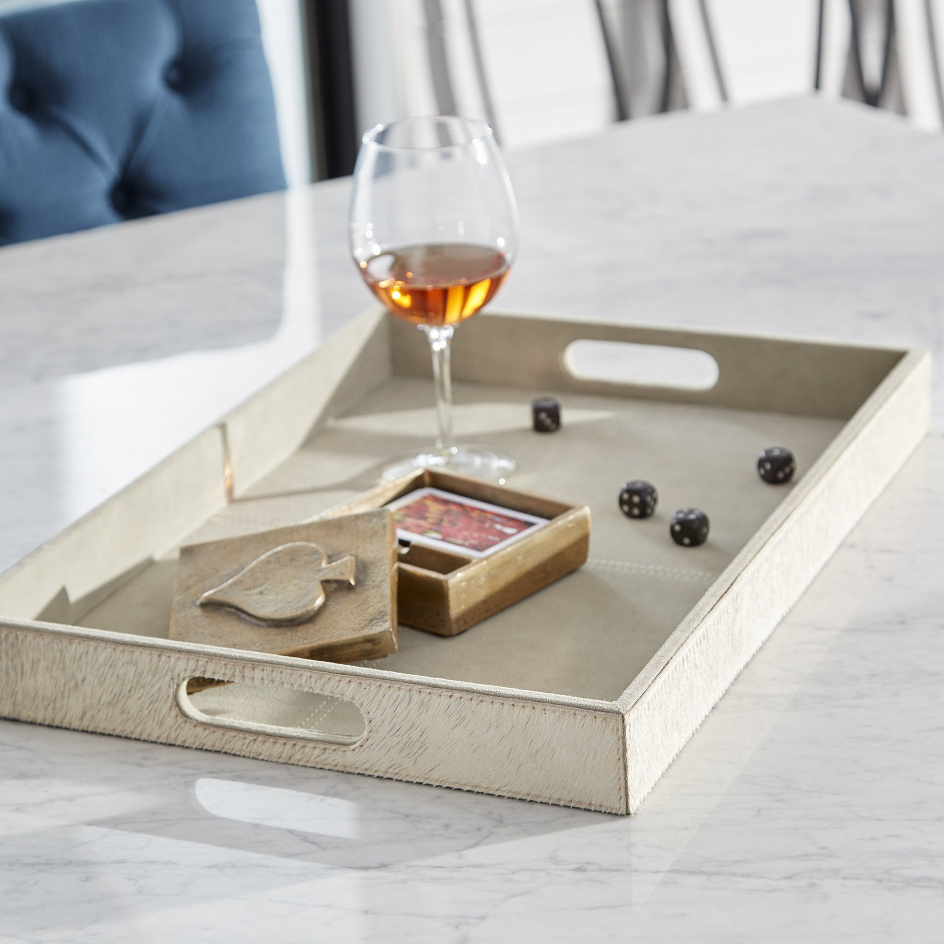Brixton Tray by Cyan Design in gray. Made from leather, suede in a modern style.