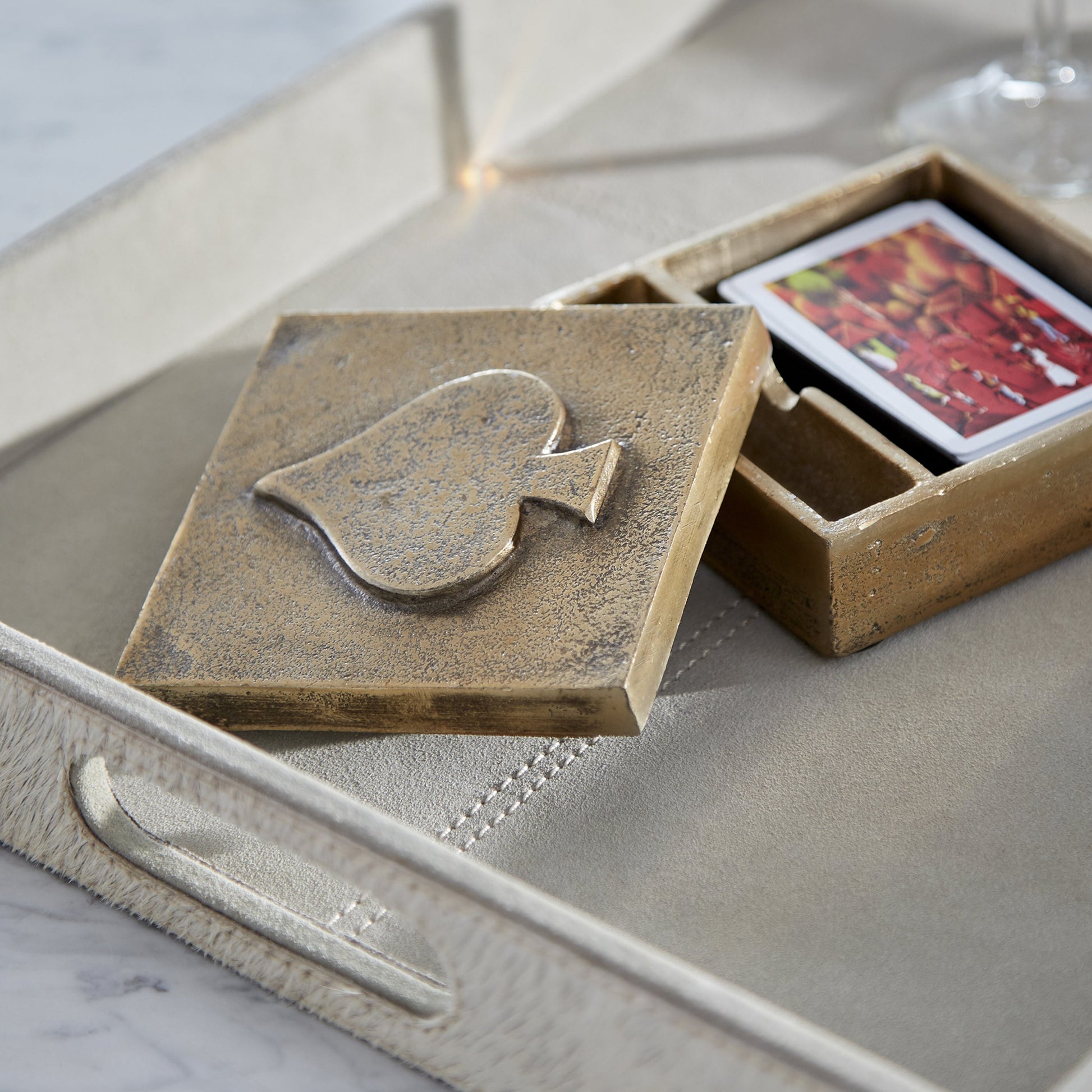 Brixton Tray by Cyan Design in gray. Made from leather, suede in a modern style.