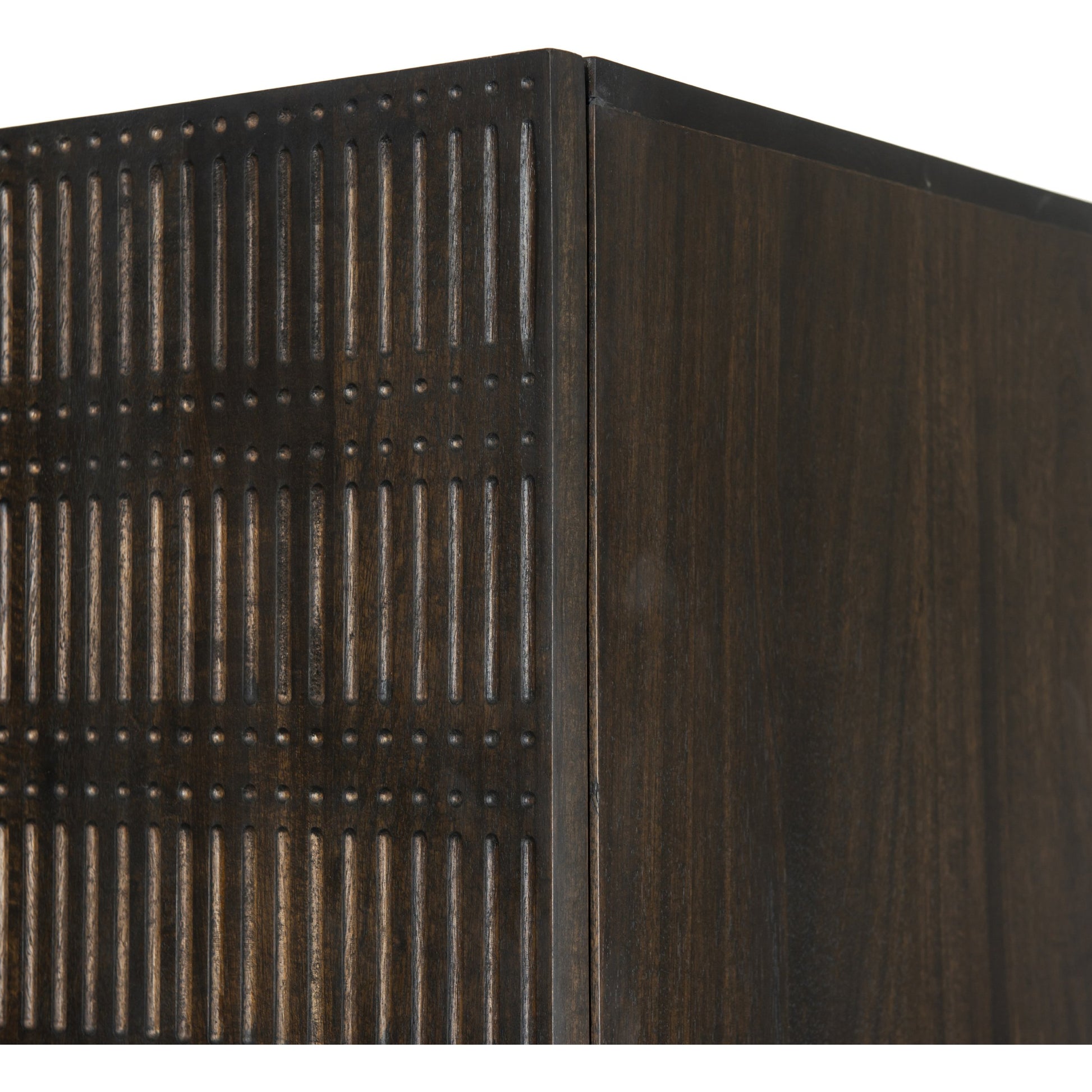 Kelby Cabinet by Four Hands in gunmetal, carved vintage brown, vintage brown. Made from solid mango, iron in a modern style.