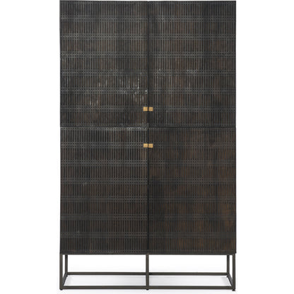 Kelby Cabinet by Four Hands in gunmetal, carved vintage brown, vintage brown. Made from solid mango, iron in a modern style.