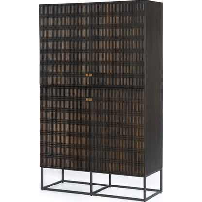 Kelby Cabinet by Four Hands in gunmetal, carved vintage brown, vintage brown. Made from solid mango, iron in a modern style.