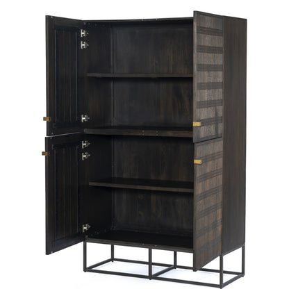 Kelby Cabinet by Four Hands in gunmetal, carved vintage brown, vintage brown. Made from solid mango, iron in a modern style.