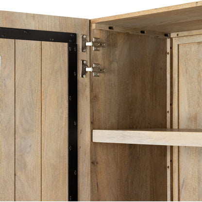 Kelby Cabinet by Four Hands in gunmetal, carved vintage brown, vintage brown. Made from solid mango, iron in a modern style.