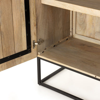 Kelby Cabinet by Four Hands in gunmetal, carved vintage brown, vintage brown. Made from solid mango, iron in a modern style.