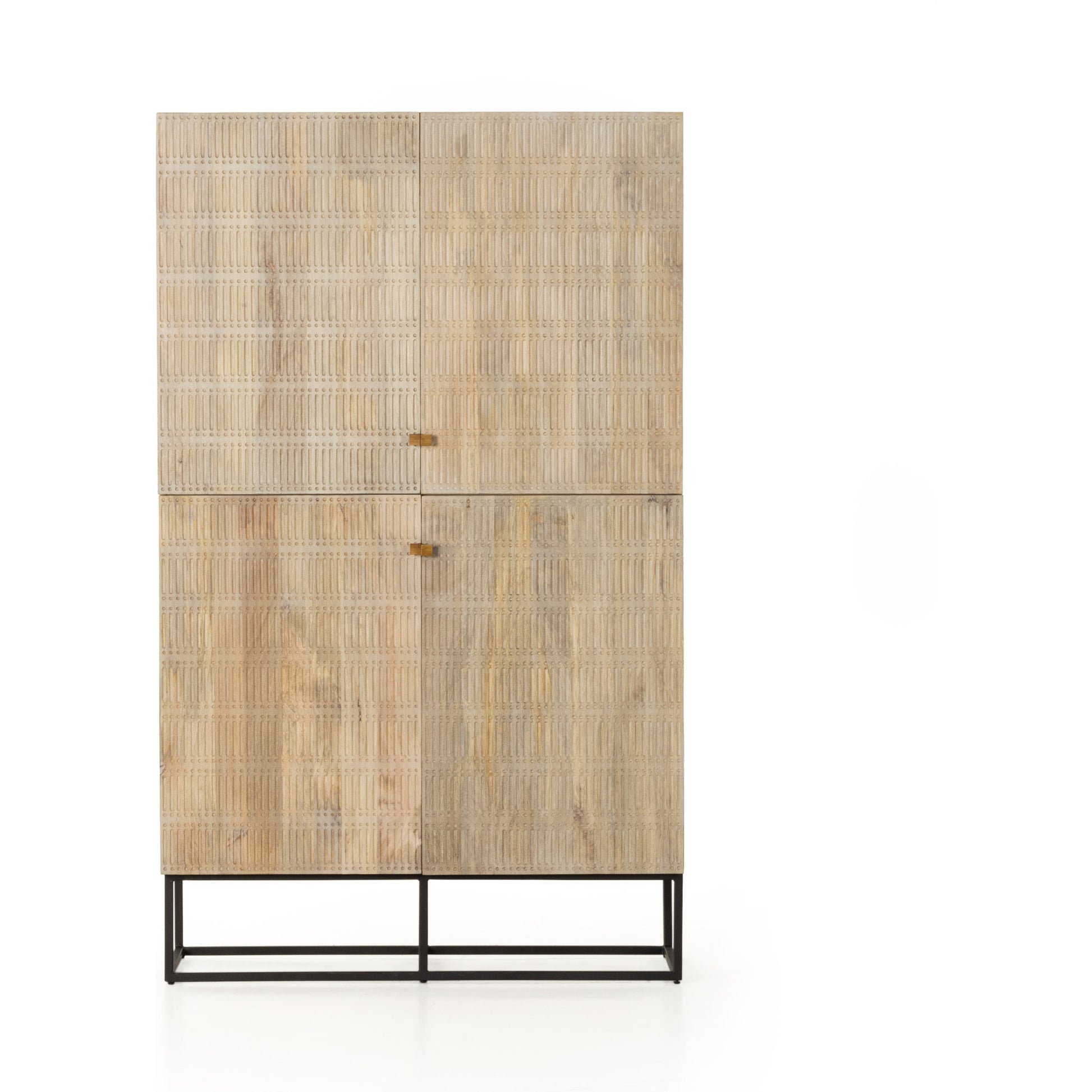 Kelby Cabinet by Four Hands in gunmetal, carved vintage brown, vintage brown. Made from solid mango, iron in a modern style.