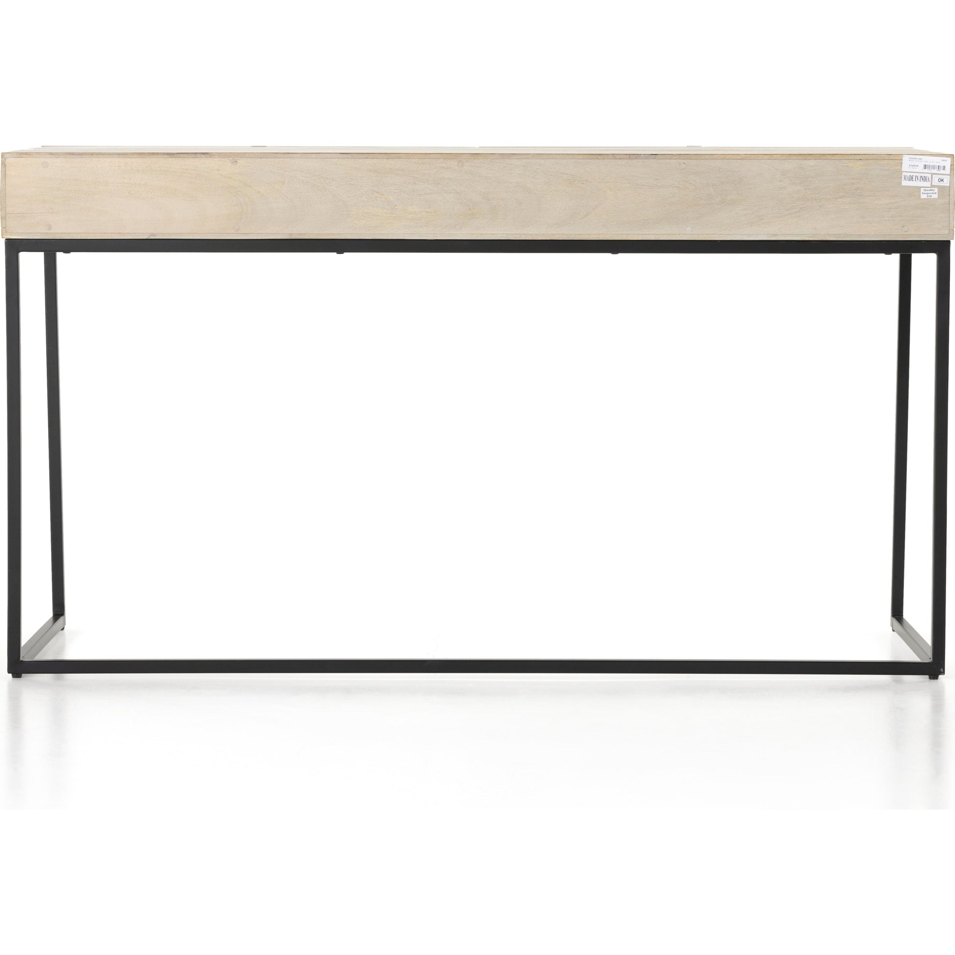 Kelby Writing Desk by Four Hands in aged brass, carved vintage brown, vintage brown, gunmetal and vintage brown. Made from solid mango, iron in a modern style.