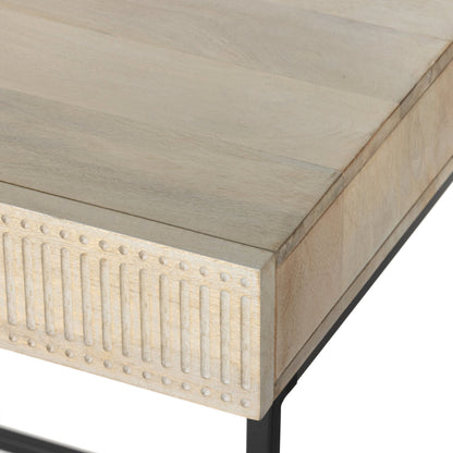 Kelby Writing Desk by Four Hands in aged brass, carved vintage brown, vintage brown, gunmetal and vintage brown. Made from solid mango, iron in a modern style.