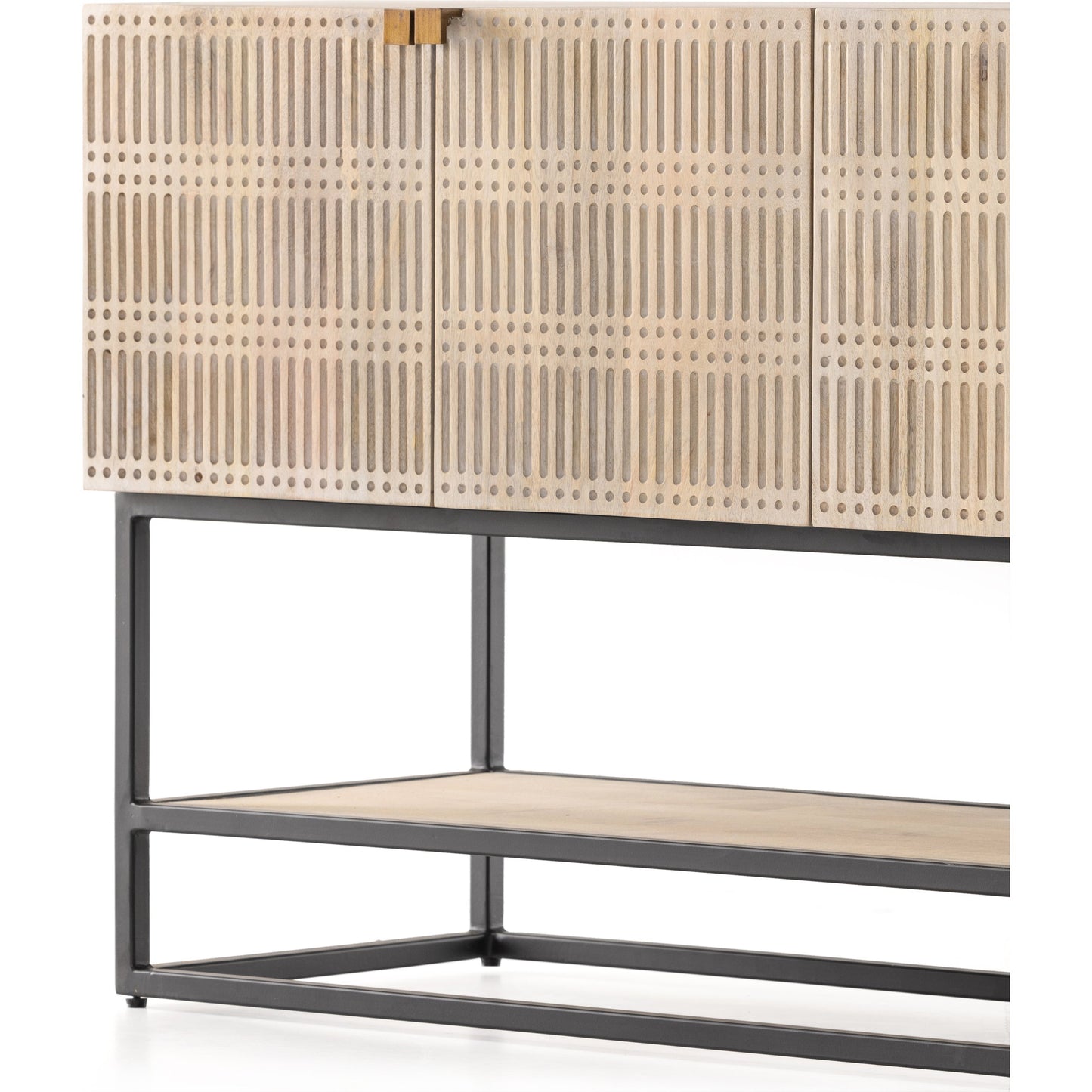 006 SI-1901509 | Additional Silo | Kelby Small Media Cabinet by Four Hands in gunmetal, light wash mango, aged brass, light wash carved mango. Made from solid mango, iron in a modern style.