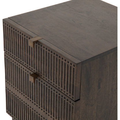 Kelby Filing Cabinet by Four Hands in gunmetal, carved vintage brown, vintage brown and vintage brown. Made from iron, solid mango in a modern style.