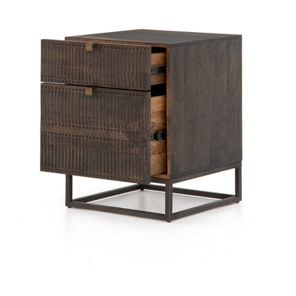 Kelby Filing Cabinet by Four Hands in gunmetal, carved vintage brown, vintage brown and vintage brown. Made from iron, solid mango in a modern style.