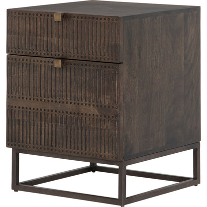 Kelby Filing Cabinet by Four Hands in gunmetal, carved vintage brown, vintage brown and vintage brown. Made from iron, solid mango in a modern style.