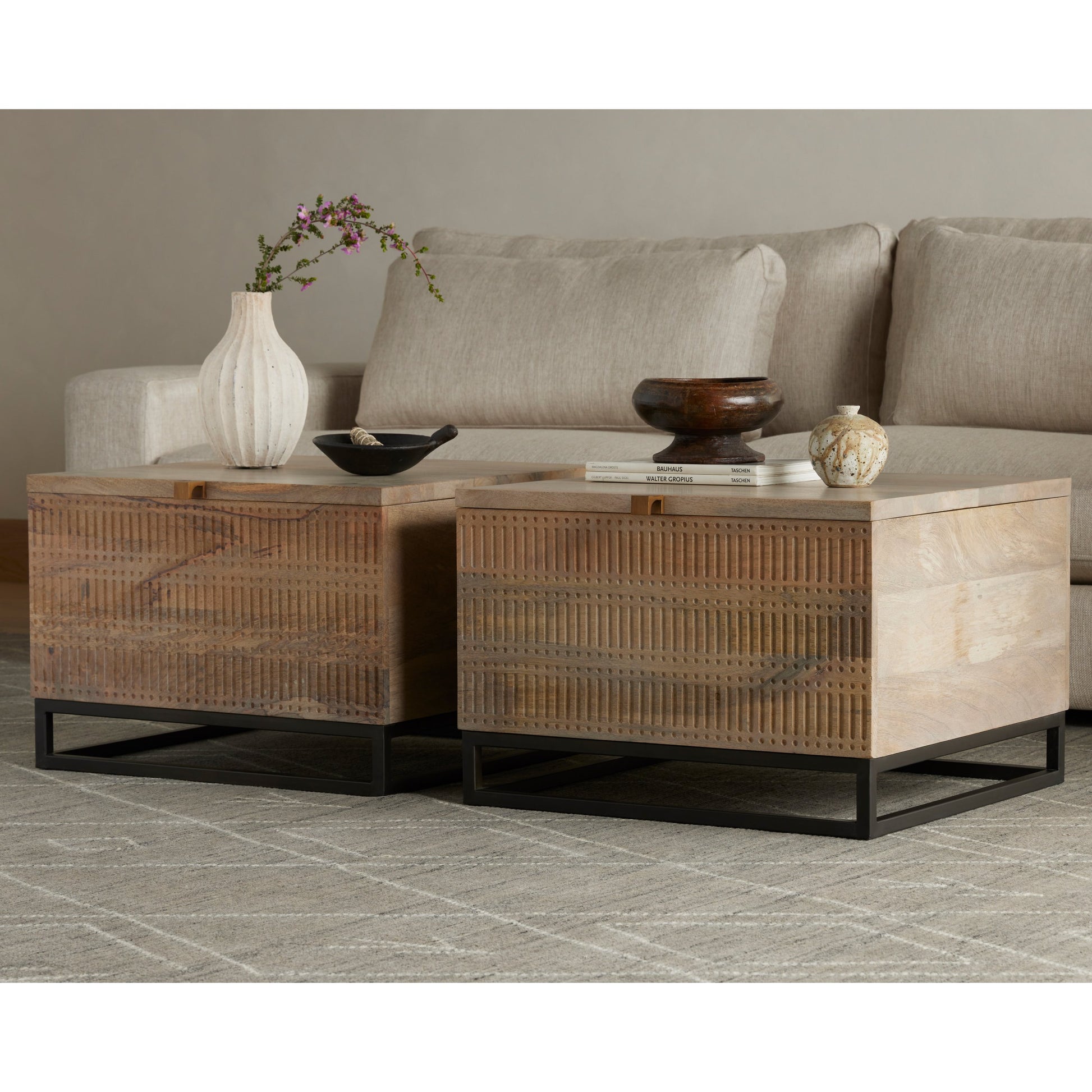 Kelby Storage Bunching Table by Four Hands. Made from iron, solid mango in a modern style.