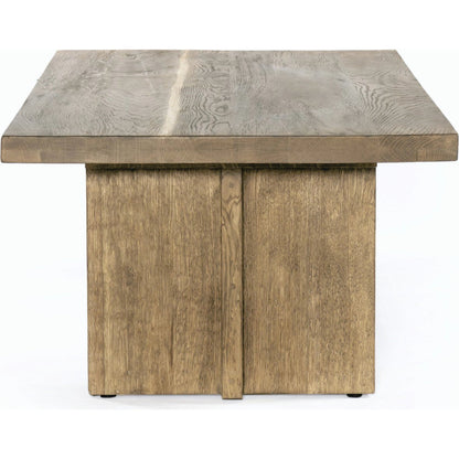 Erie Coffee Table by Four Hands in dark smoked oak. Made from solid oak in a rustic style.
