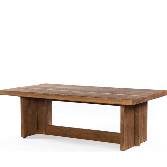 Erie Coffee Table by Four Hands in dark smoked oak. Made from solid oak in a rustic style.