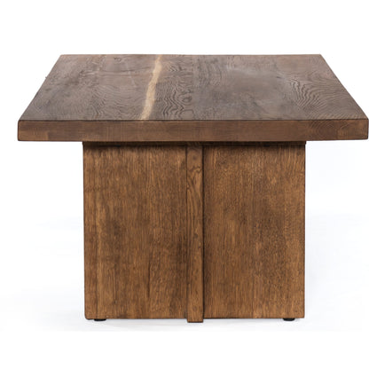 Erie Coffee Table by Four Hands in dark smoked oak. Made from solid oak in a rustic style.