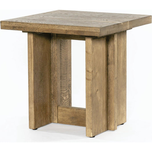 Erie End Table by Four Hands in dark smoked oak. Made from solid oak in a rustic style.
