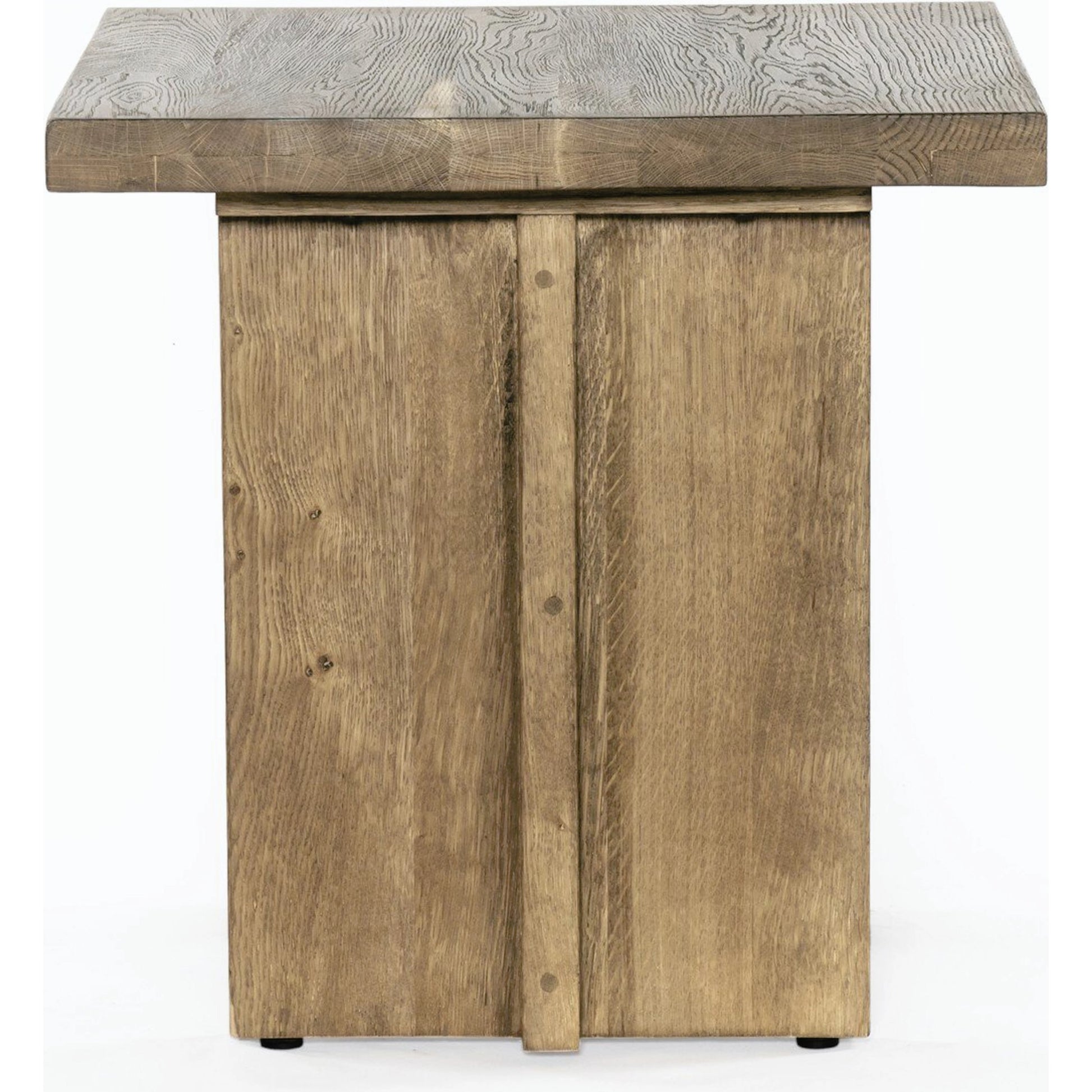 Erie End Table by Four Hands in dark smoked oak. Made from solid oak in a rustic style.