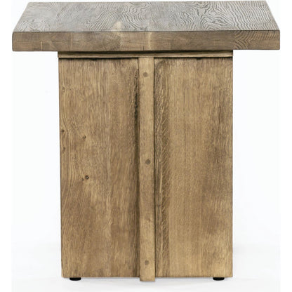 Erie End Table by Four Hands in dark smoked oak. Made from solid oak in a rustic style.