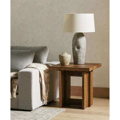 Erie End Table by Four Hands in dark smoked oak. Made from solid oak in a rustic style.