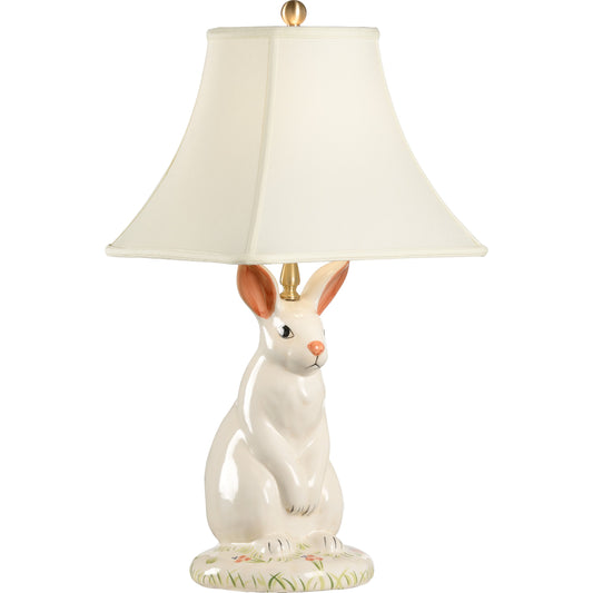 Dignified Rabbit Lamp by Wildwood in white, pink, green. Made from ceramic, porcelain in a cottage & farmhouse style.