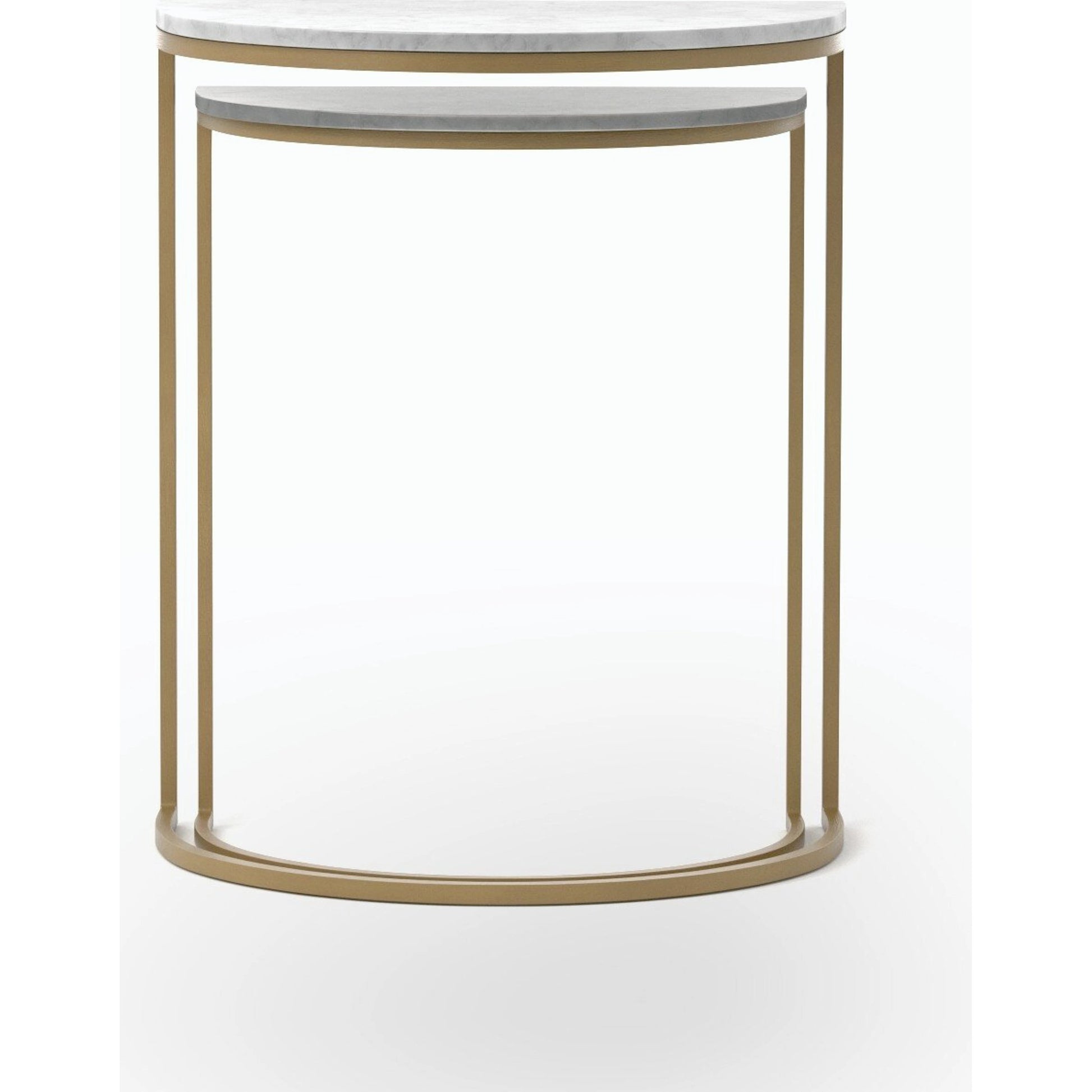 Ane Nesting Tables by Four Hands in matte brass and iron matte brass, white marble. Made from solid marble, iron in a modern style.