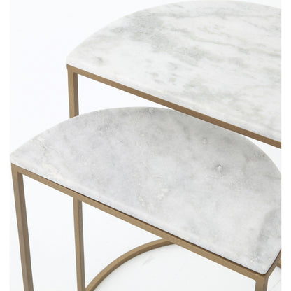 Ane Nesting Tables by Four Hands in matte brass and iron matte brass, white marble. Made from solid marble, iron in a modern style.