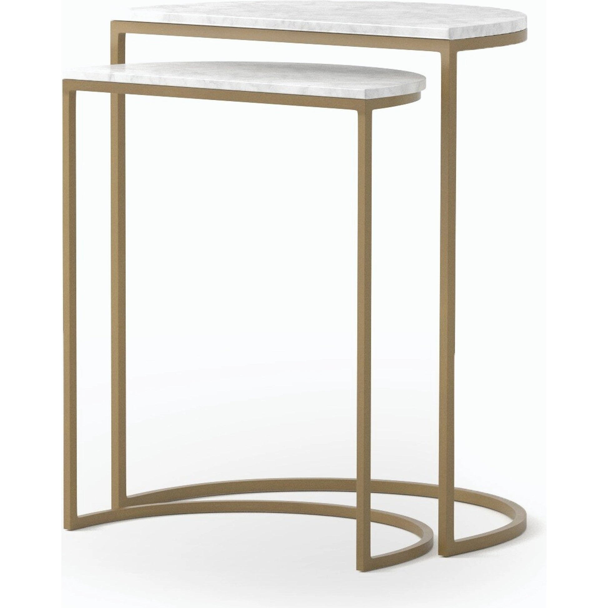 Ane Nesting Tables by Four Hands in matte brass and iron matte brass, white marble. Made from solid marble, iron in a modern style.