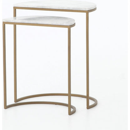 Ane Nesting Tables by Four Hands in matte brass and iron matte brass, white marble. Made from solid marble, iron in a modern style.