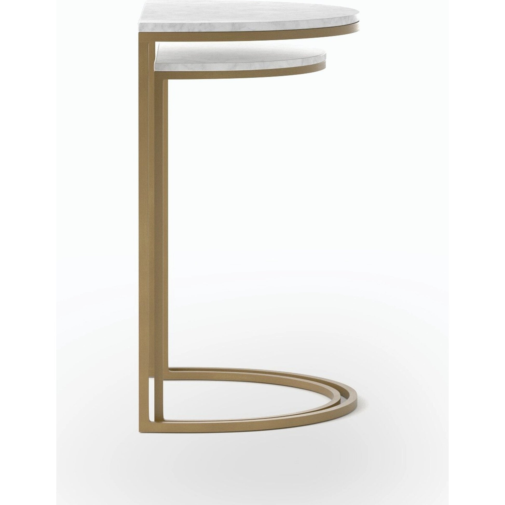 Ane Nesting Tables by Four Hands in matte brass and iron matte brass, white marble. Made from solid marble, iron in a modern style.