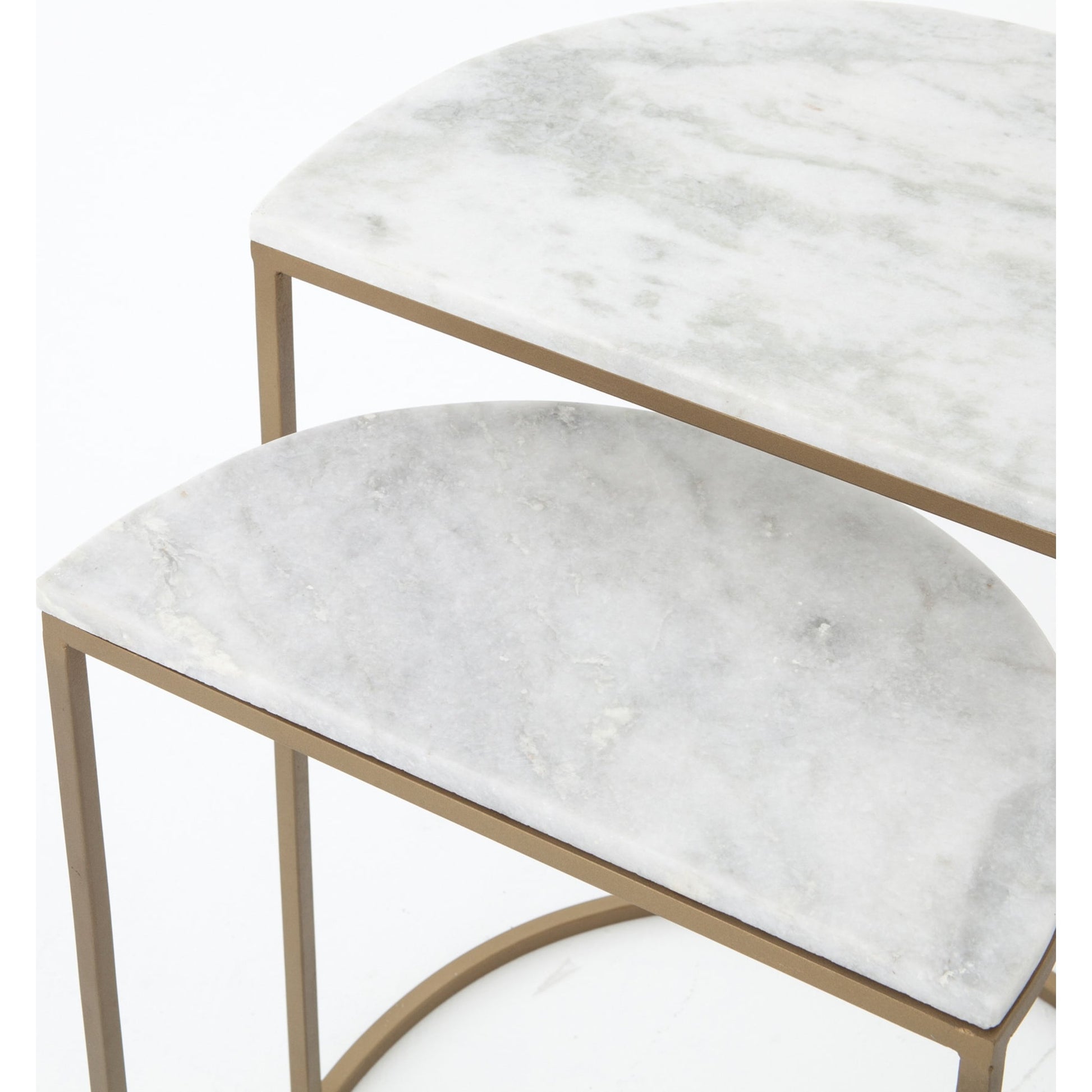 Ane Nesting Tables by Four Hands in matte brass and iron matte brass, white marble. Made from solid marble, iron in a modern style.