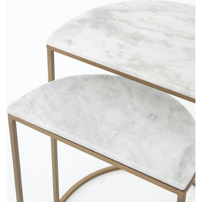 Ane Nesting Tables by Four Hands in matte brass and iron matte brass, white marble. Made from solid marble, iron in a modern style.