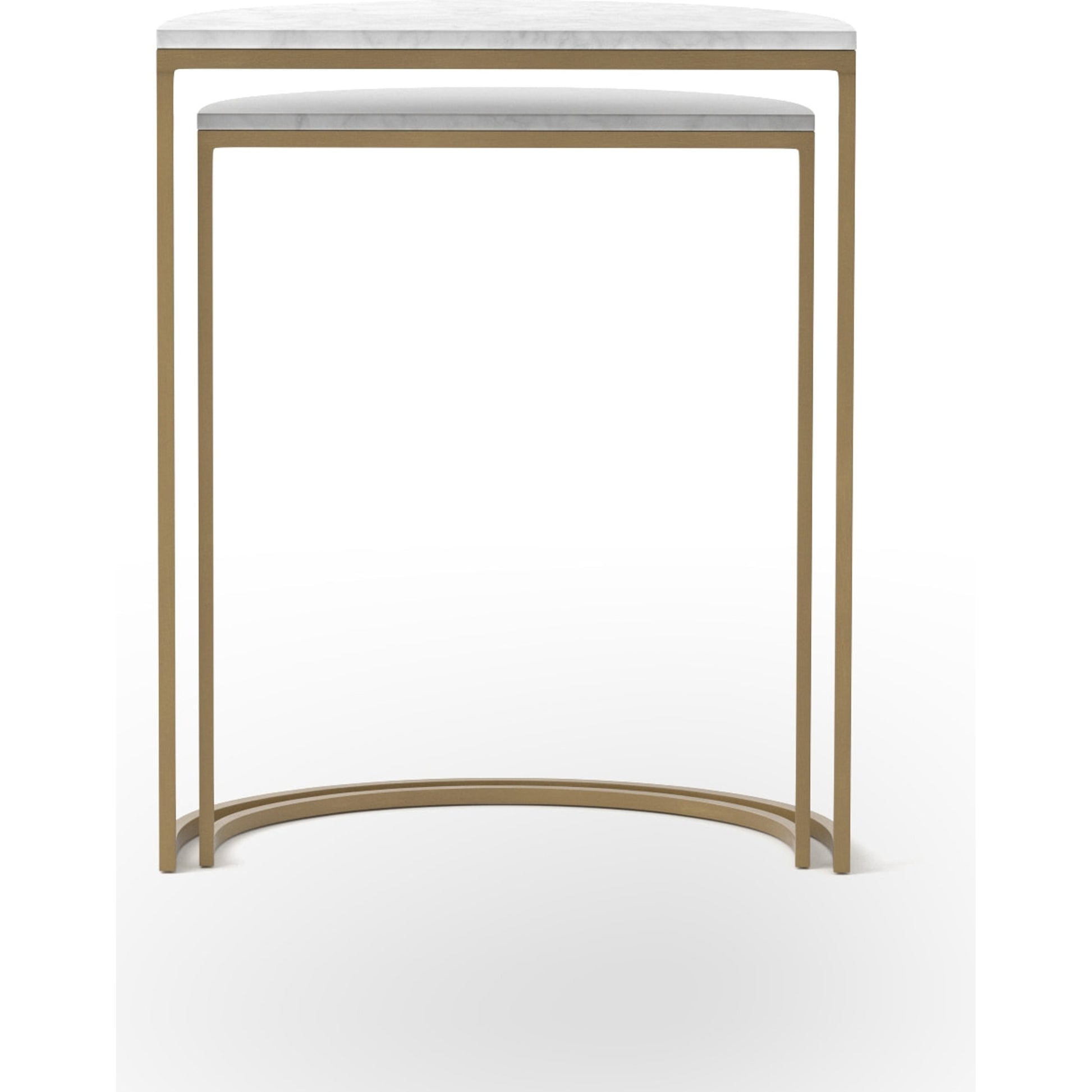 Ane Nesting Tables by Four Hands in matte brass and iron matte brass, white marble. Made from solid marble, iron in a modern style.