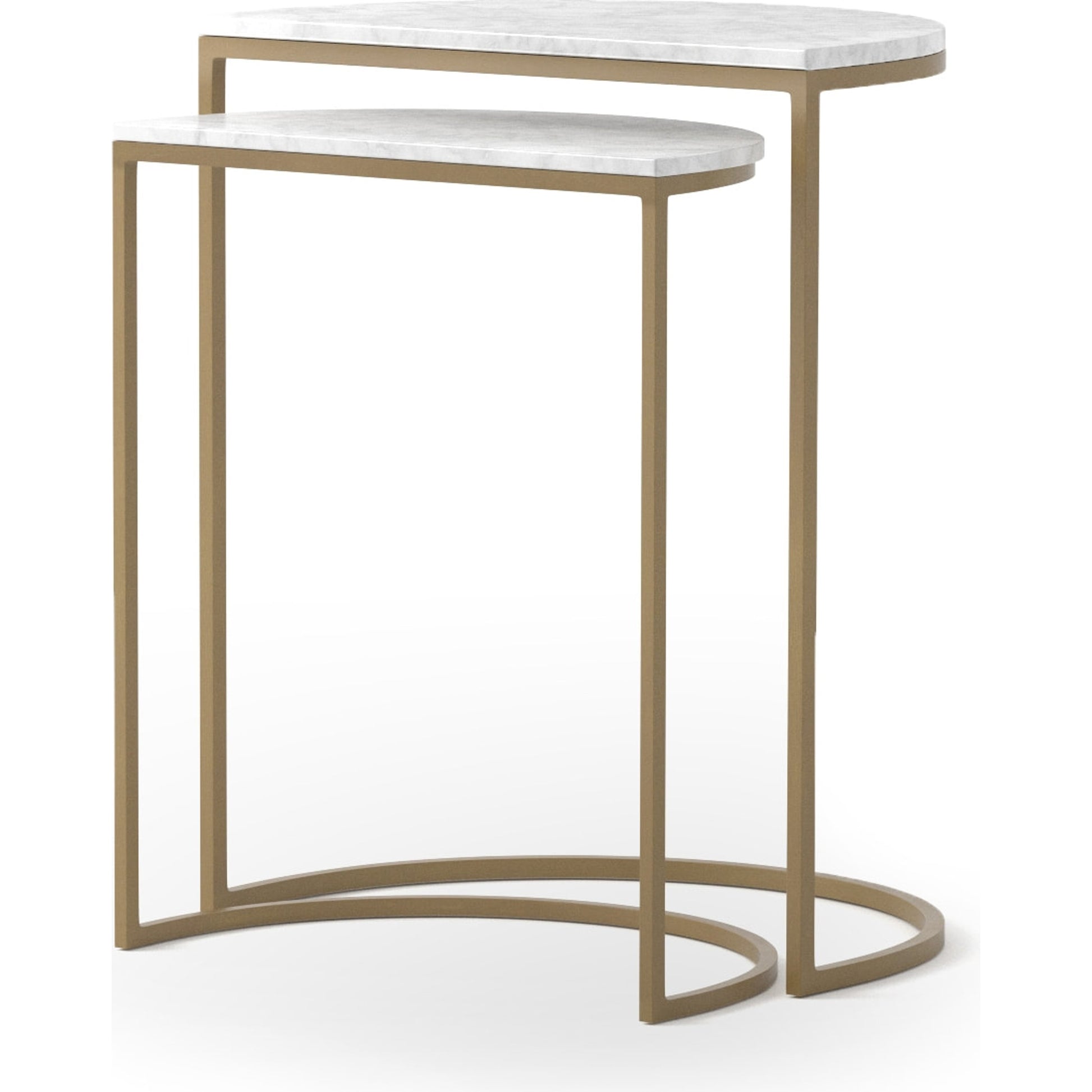 Ane Nesting Tables by Four Hands in matte brass and iron matte brass, white marble. Made from solid marble, iron in a modern style.