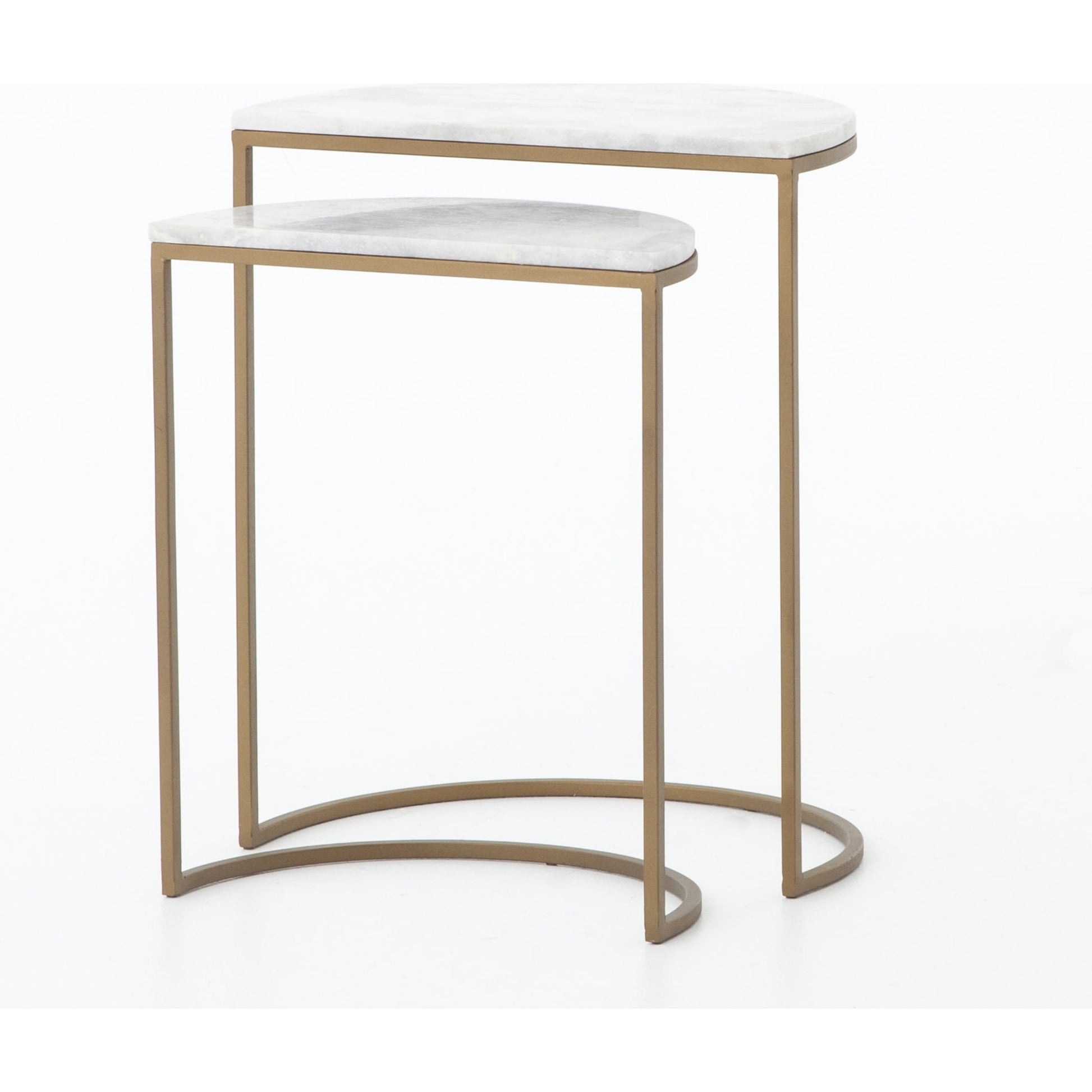 Ane Nesting Tables by Four Hands in matte brass and iron matte brass, white marble. Made from solid marble, iron in a modern style.