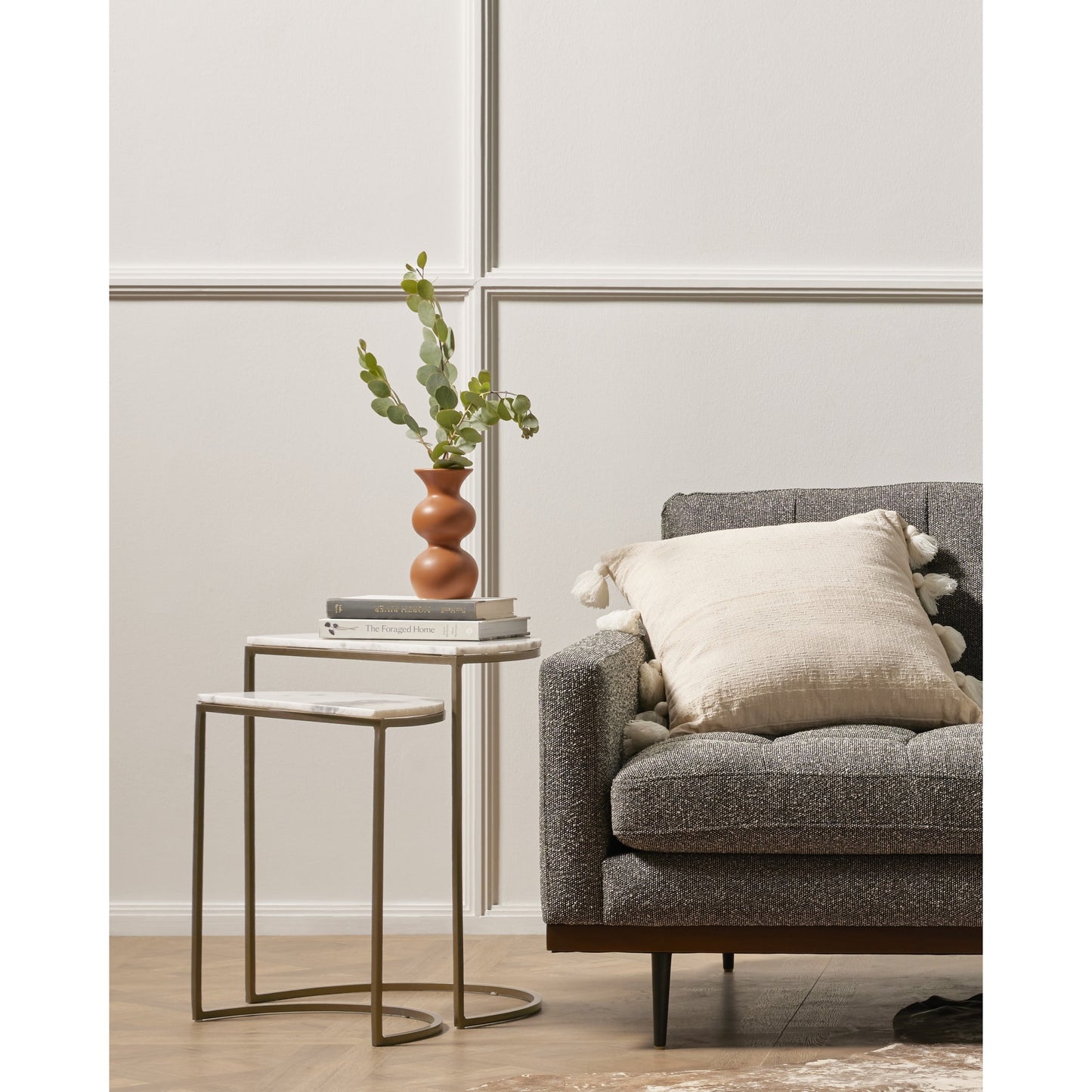 014 S-279147 | Lifestyle | Ane Nesting Tables by Four Hands in matte brass and iron matte brass, white marble. Made from solid marble, iron in a modern style.