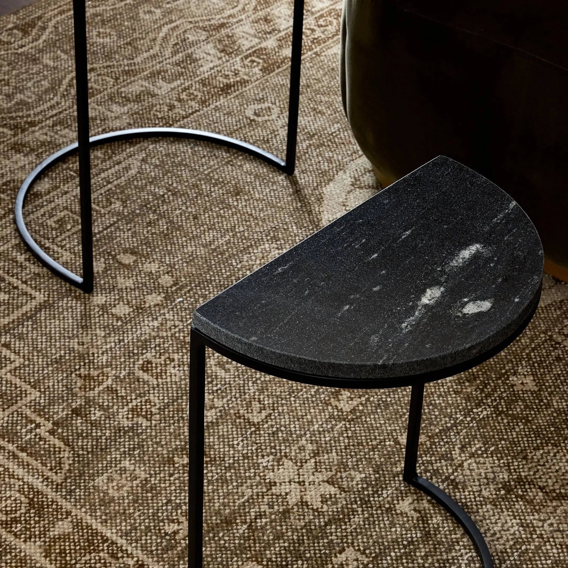 Ane Nesting Tables by Four Hands in iron matte brass, white marble. Made from solid marble, iron in a modern style.