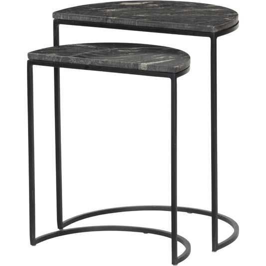Ane Nesting Tables by Four Hands in iron matte brass, white marble. Made from solid marble, iron in a modern style.
