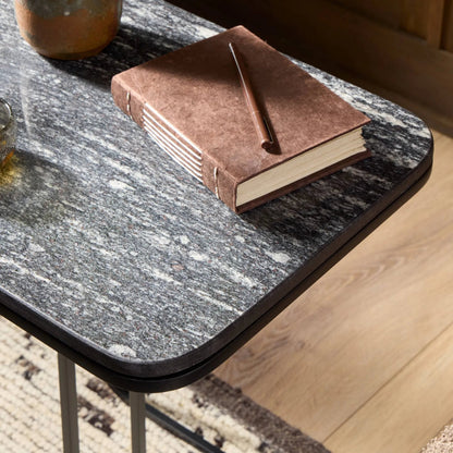 Adalley C Table by Four Hands in iron matte brass, polished white marble. Made from solid marble, iron in a modern style.