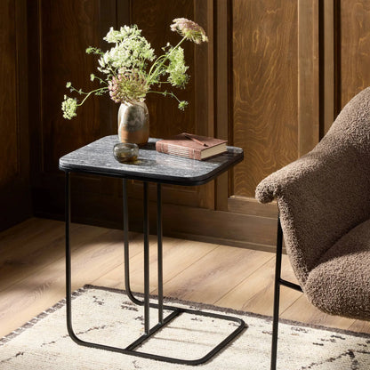 Adalley C Table by Four Hands in iron matte brass, polished white marble. Made from solid marble, iron in a modern style.