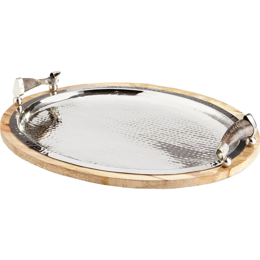 Cornet Tray by Cyan Design in natural, polished nickel. Made from iron wood horn in a rustic style.