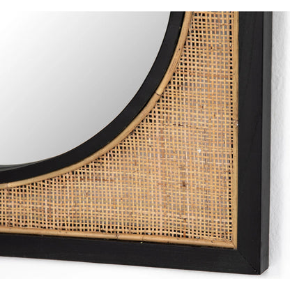 Candon Floor Mirror by Four Hands in ebony black, warm wheat rattan. Made from solid sungkai, rattan in a coastal style.