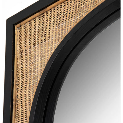 Candon Floor Mirror by Four Hands in ebony black, warm wheat rattan. Made from solid sungkai, rattan in a coastal style.